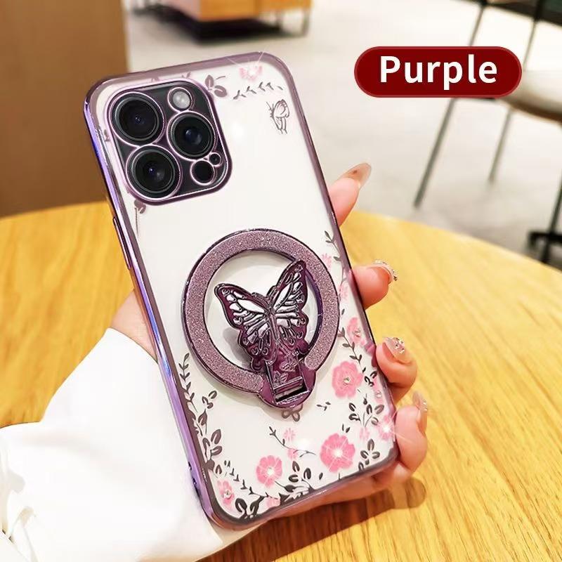 Applicable To Apple 16pro Secret Garden Mobile Phone Case Butterfly Glitter Powder Stand IPHONE15 Transparent Protective Case I14
