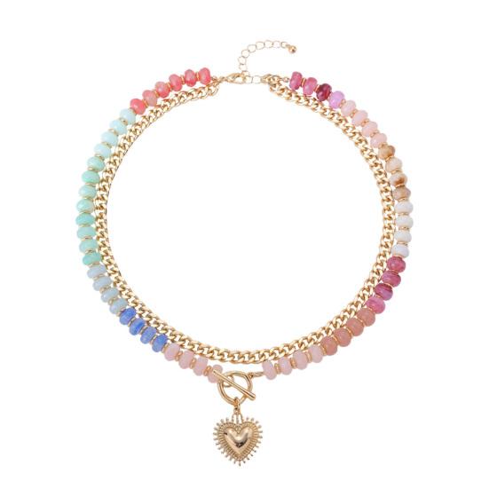 

Colorful Beaded Layered Necklace Women Heart Pendant Beaded Choker Cute Boho Necklace for Girls Holiday Summer Beach
