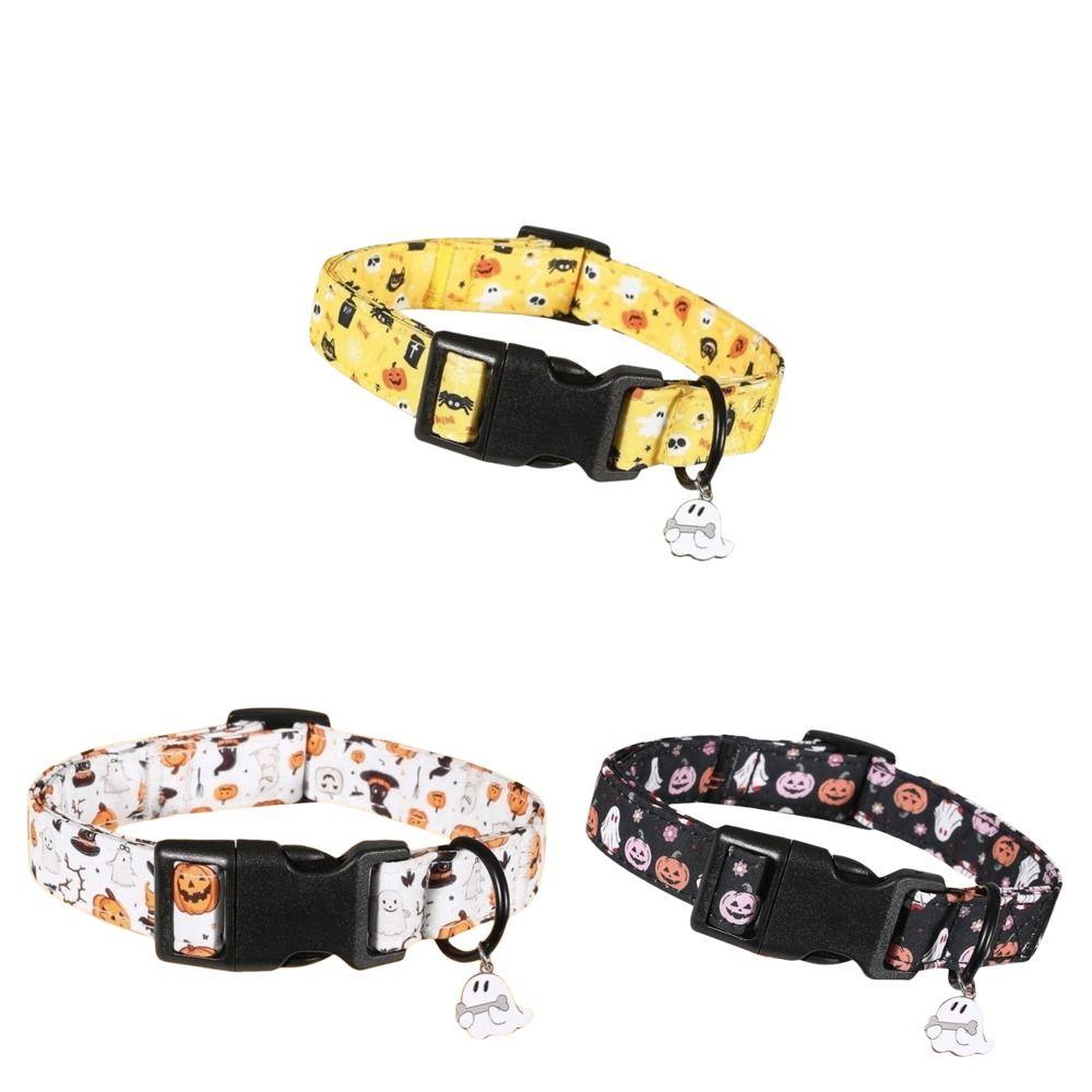 Adjustable Buckle Ghost Pumpkin Pet Collar Decorative Pet Neck Ring Halloween Party