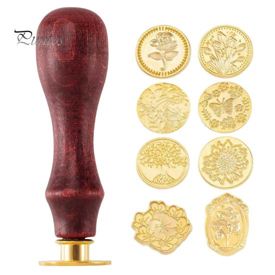 

Набор печатей из воска Головки печатей из воска с деревянной ручкой Несколько узоров Набор печатей из воска для писем, поздравительных открыток, подарков, украшений C