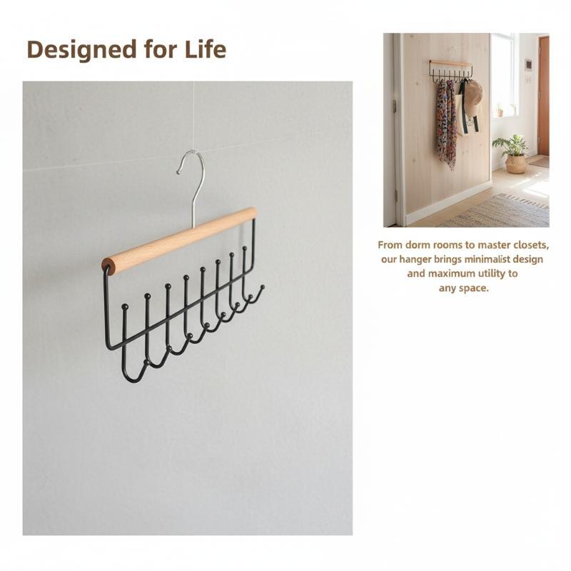 Wooden Multifunctional Hat Display Rack with Hooks Modern Organizer for Coats Clothes Entryway Hallway and Store Decor