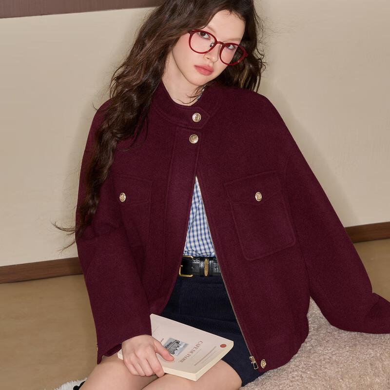

Women s Casual Stand Collar Wool Blend Coat