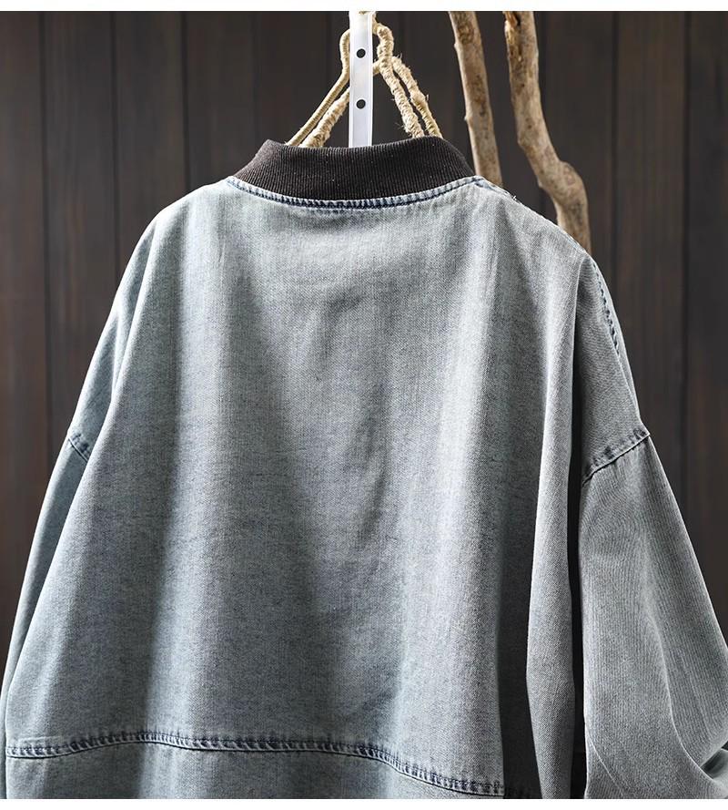 Damen Petites lockere Jeansjacke mit Revers - Frühling Lässig Übergröße