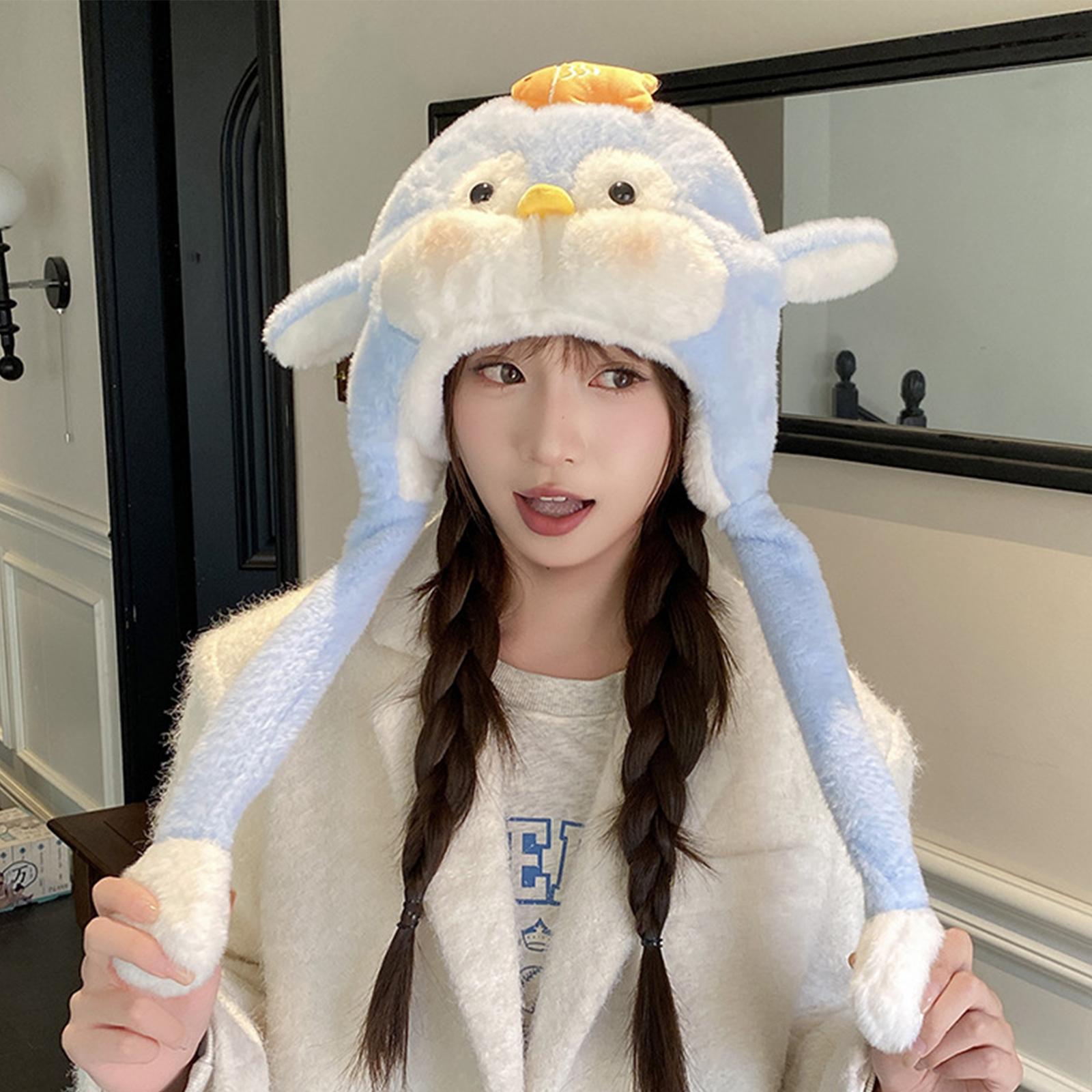 

Ladies Cartoon Cute Hat, Scarf, One-piece With Thick Velvet Insulation, Warm Hat, Pinch Cap One Size