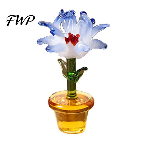 Desktop Flower Decoration Handcraft Glass Flowers Figurines Hand Blown Mini Potted Handcrafted Plant Figurine Ornament Collectible Floral Gifts A