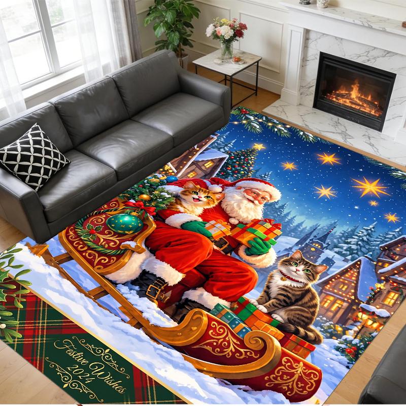 Christmas Printed Square Area Rug Soft Non Slip Floor Carpet For Bedroom Holiday Gift