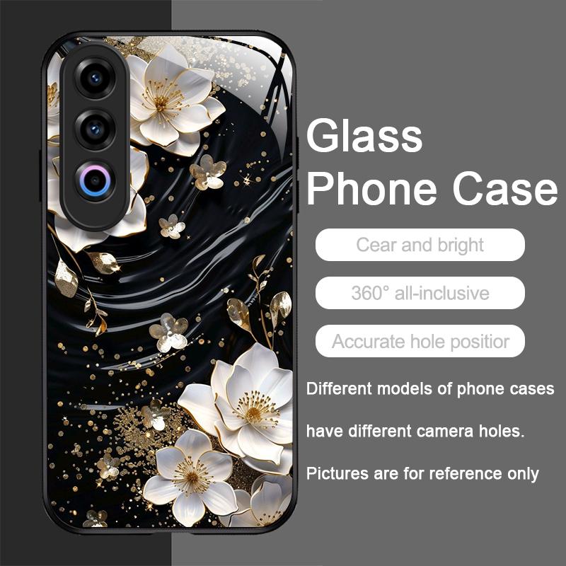 Vintage Floral Stylish Lotus Flower Tempered Glass Phone Case for OnePlus 13R 12 11 10 9 Nord CE4 3 2 Lite ACE2 ACE3 Pro Covers