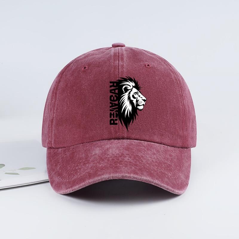 Lion Head “Rawr” Slogan Printed Washed Baseball Cap Soft, Comfortable, Lightweight, Breathable, Adjustable Bold Retro, Powerful