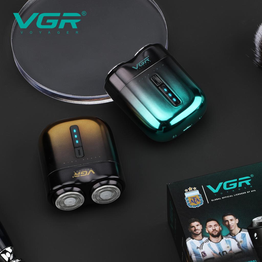 VGR Convenient Electric Shaver IPX6 Waterproof Gradient Metal Shaver Double Blade Men's Shaver Travel Mini USB Hair Trimmer Home Razor Shaver V-348
