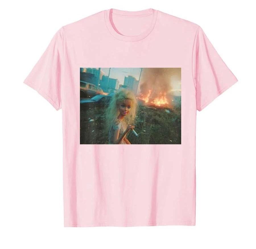 Y2k Hip Pop Tees Funny Disgusting Doll Face Meme Smoking Print Cotton Streetwear Casual Loose Short Sleeve Unisex