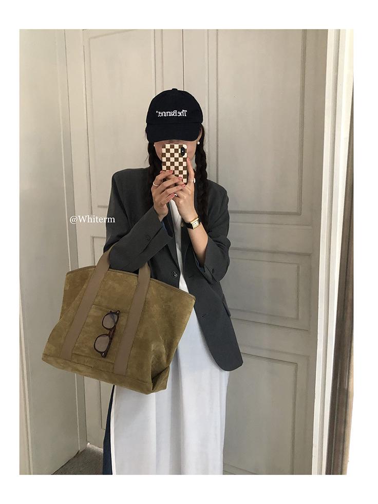 Retro Suede Large Capacity Tote Bag for Women - Korean Style Autumn/Winter