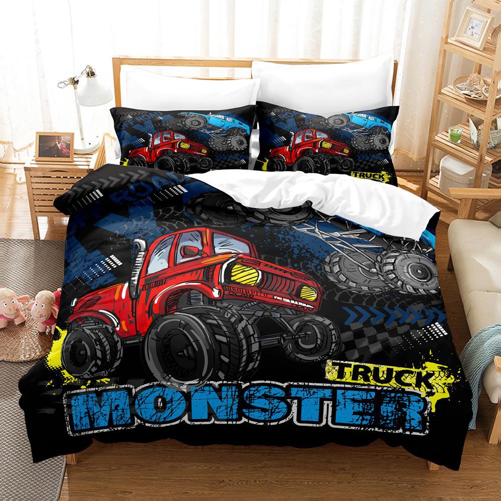 Cartoon Tractor Duvet Cover Pillowcase 2/3Pcs New Monster Trucks Bedding Set King Twin Double Child Quilt Cover
