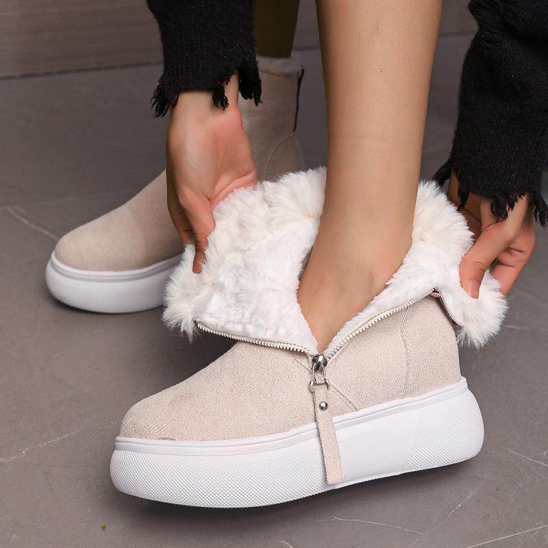 Chunky Platform Wedge Heel Furry Ankle Boots Women 2025 Winter Side Zip Thick Bottom Fluffy Fur Snow Boots Warm Plush Suede Shoe