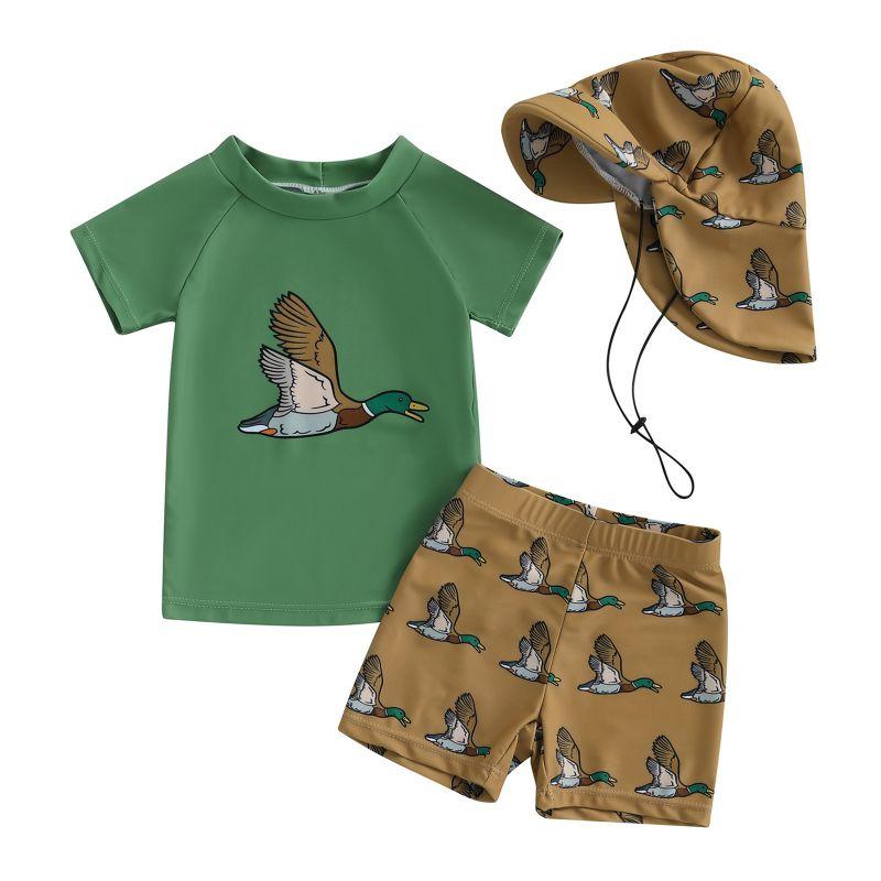 Toddler Baby Summer Swimwear Sets Shortsleeve Top Shorts and Sunscreen Hat