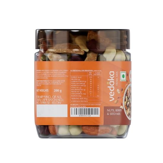 Vedaka Nuts, Berries and Seed Mix, 200 Gm Pouch | Almond, Cashew, Cranberry, Amla and Pumpkin Seeds | Healthy Snacking (Previously Kitchen Cheer)
