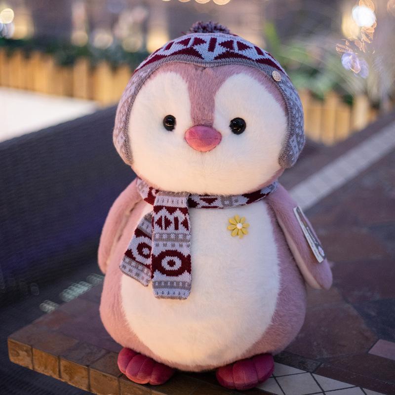 Japanese Little Penguin Doll Cute Christmas Scarf Hat Soothing Doll Plush Toy Girls Children'S Gift