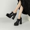 Scarpe basse con tacco altissimo, modello autunno, punta affusolata, allacciatura frontale, plateau antiscivolo, tacco quadrato resistente all'usura.