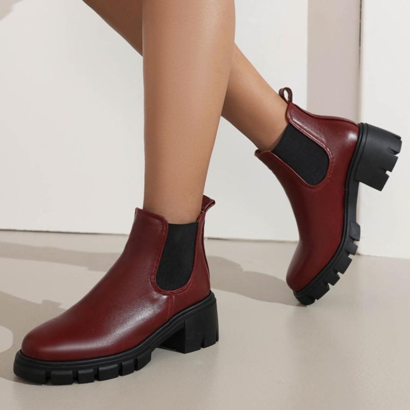 Black Women's Ankle Boots Autumn Winter 2025 Short Boot Shoes Red Block Low Heels Party Footwear Shoes Large Size Brand Designer