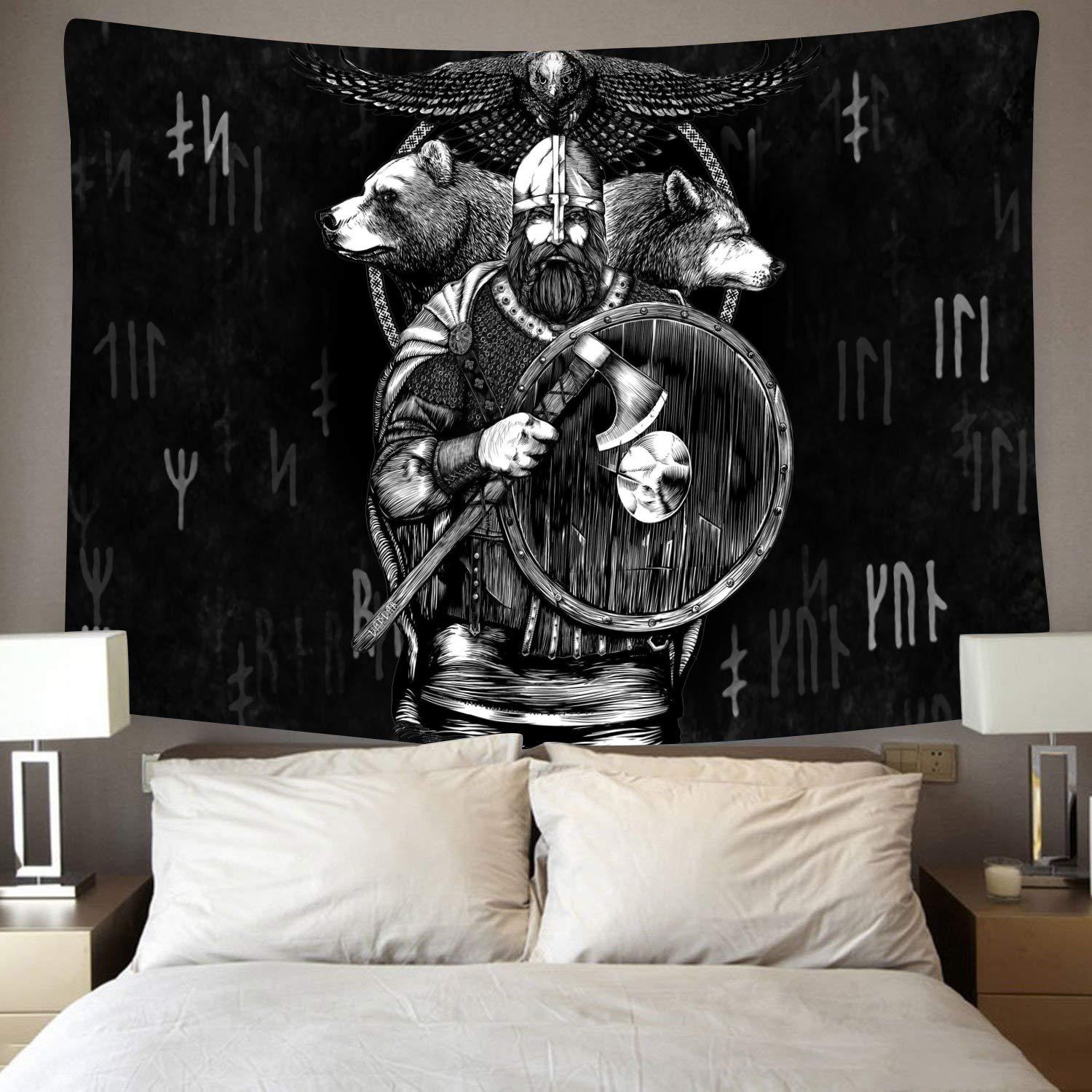 Norse Viking Wall Hanging Tapestry Room Decor Aesthetic Odin Warrior Sword Axe Raven Tapestrys Party Backdrop Tapries 100X70CM