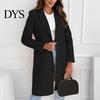 Women Woolen Coat Winter Button Closure Thick Mid Length Pure Color Mid-length Solid Turn-down Collar Jacket Warm Formal Business OL Commuting