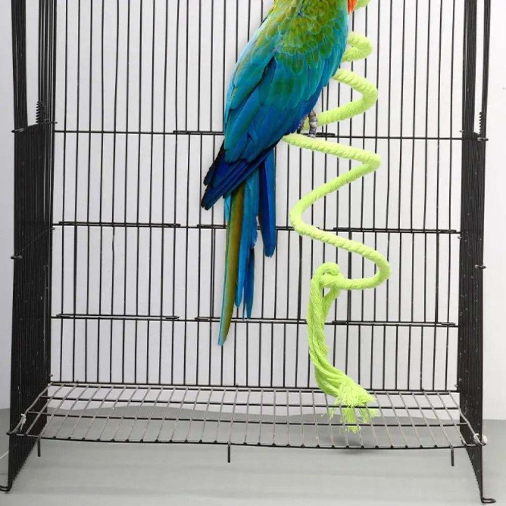 Flexible Budgie Chew Toy Cotton Parrot Bell Stand Perch Cotton Rope  Cockatiel Swing Bite