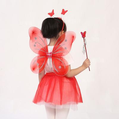 4Pcs/Set DIY Dressing Up Kids Headband Wings Party Props Tutu Skirt Glitter Costume Clothes Set Fairy Wing Girls