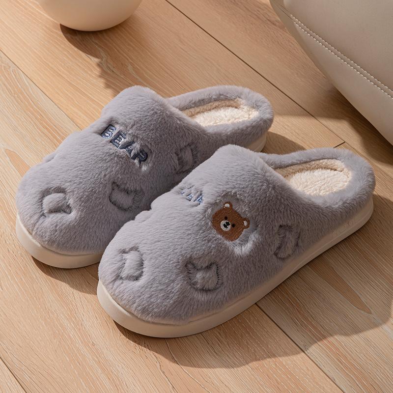 Cotton slippers men's women's autumn and winter new indoor home thick bottom non-slip warm plush silent slippers