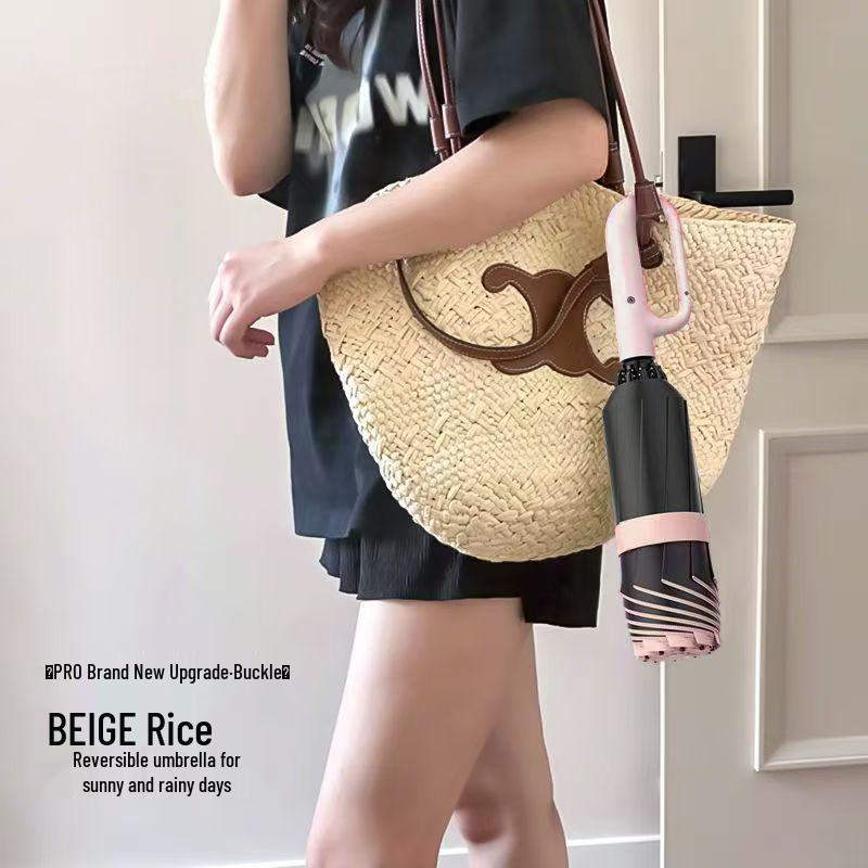 280-Bone Ring Buckle Automatic Sun & Rain Folding Umbrella: Large, Reinforced for Heavy Rain, UV Protection