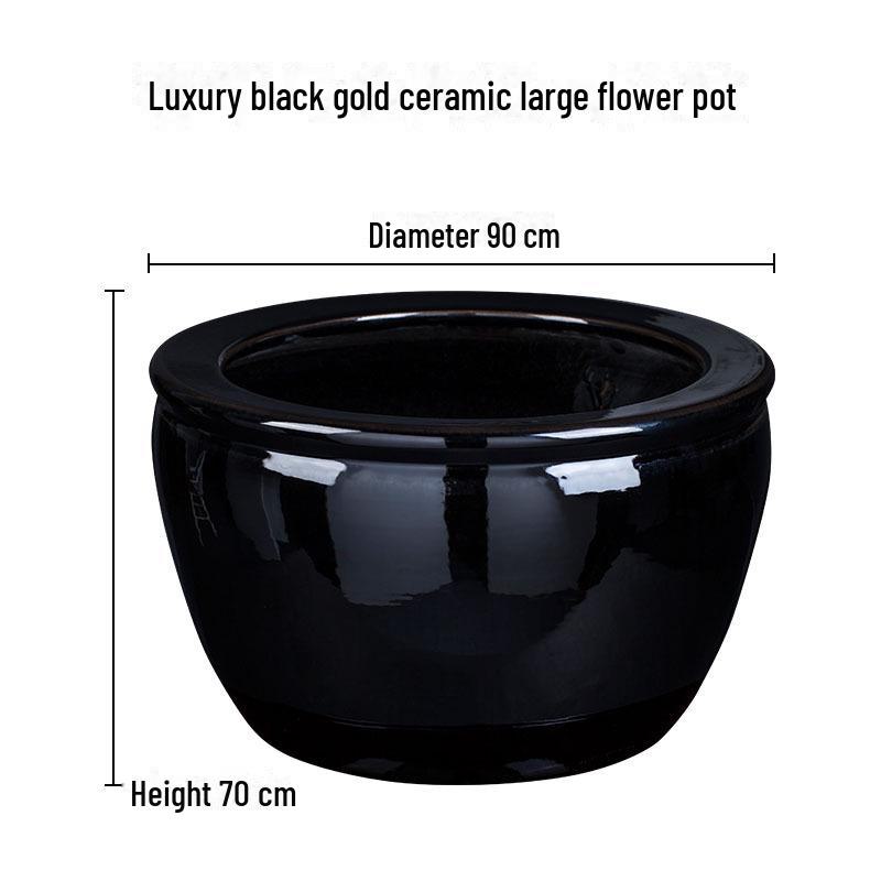 Large Black Gold Glazed Ceramic Pot for Flowers, Fortune Trees, or Lotus