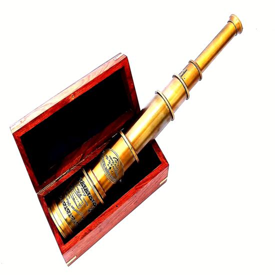 Vintage Brass Maritime Victorian Marine Telescope 20" Spyglass with Wooden Box