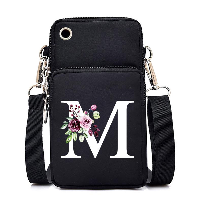 New Letter-printed Black Oblique Span Bag, Mobile Phone Bag, Light To Carry, Vertical Length and Width Change Bag