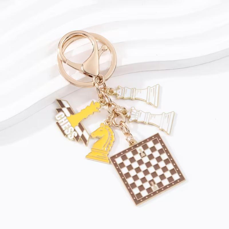 Intellectual Chess Piece Knight Queen Chessboard Enamel Alloy Keychain Bag Charms Key Ring For Board Game Fan Gift