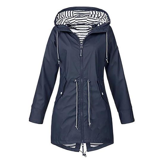 Casaco feminino com bolsos duplos, à prova de vento, cor sólida, estação de transição, cintura fina, jaqueta casual com capuz para outono e inverno