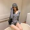 New hooded knitted cardigan jacket women's waist pinch thin slim short top