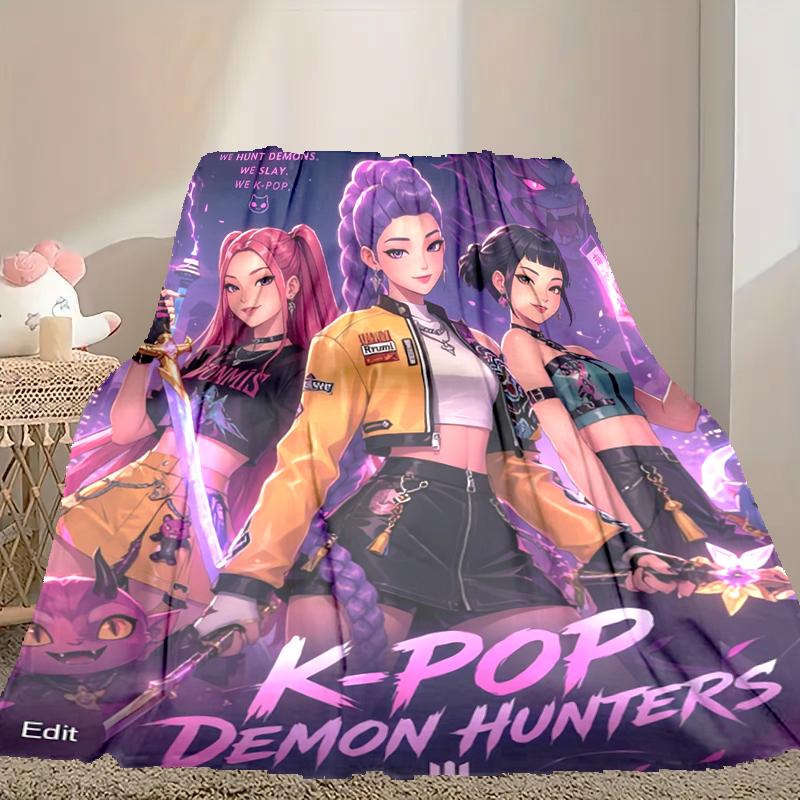 1pc Kpop Demon Hunters Blanket, Cozy Valentine's Day Blanket, Multi-functional Nap Blanket Available Throughout the Four Seasons