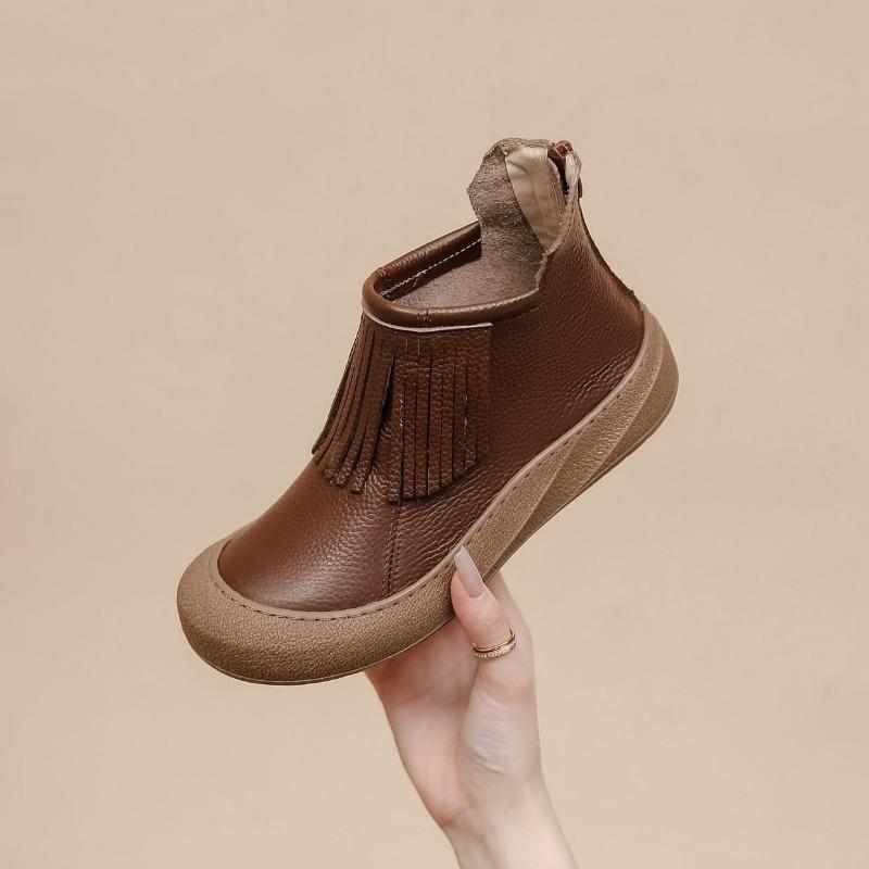 

Весна Осень Обувь из Натуральной Кожи Женские Ботильоны Дизайн с Кисточками Мягкие Брендовые Женские Модные Ботинки Большой Размер 41 41 коричневый