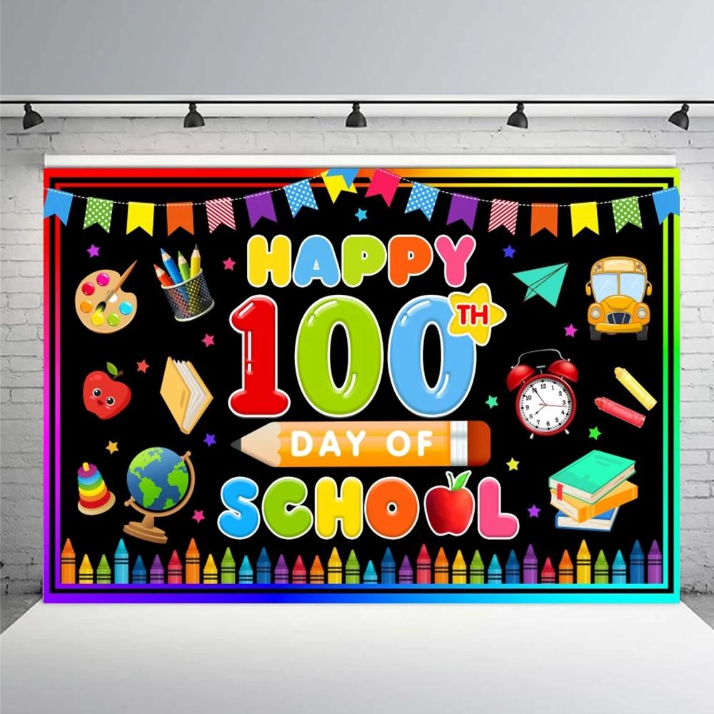Preschool Kindergarten Graduate Backdrop 2025 Congrats Grad Kids Students Happy 100th Day Classroom Prom Party Decor Background