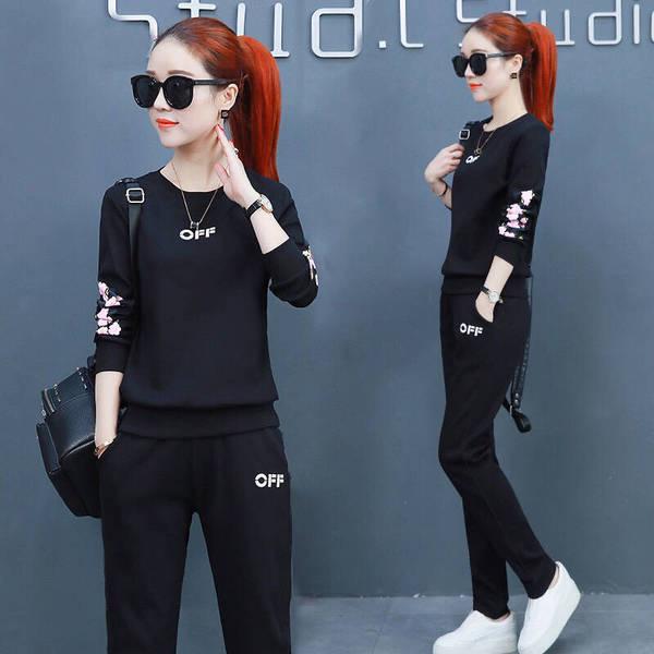 

Женский повседневный костюм-двойка в осенней моде 2023 года: Стильный свитшот и костюм Extra Large чёрный
