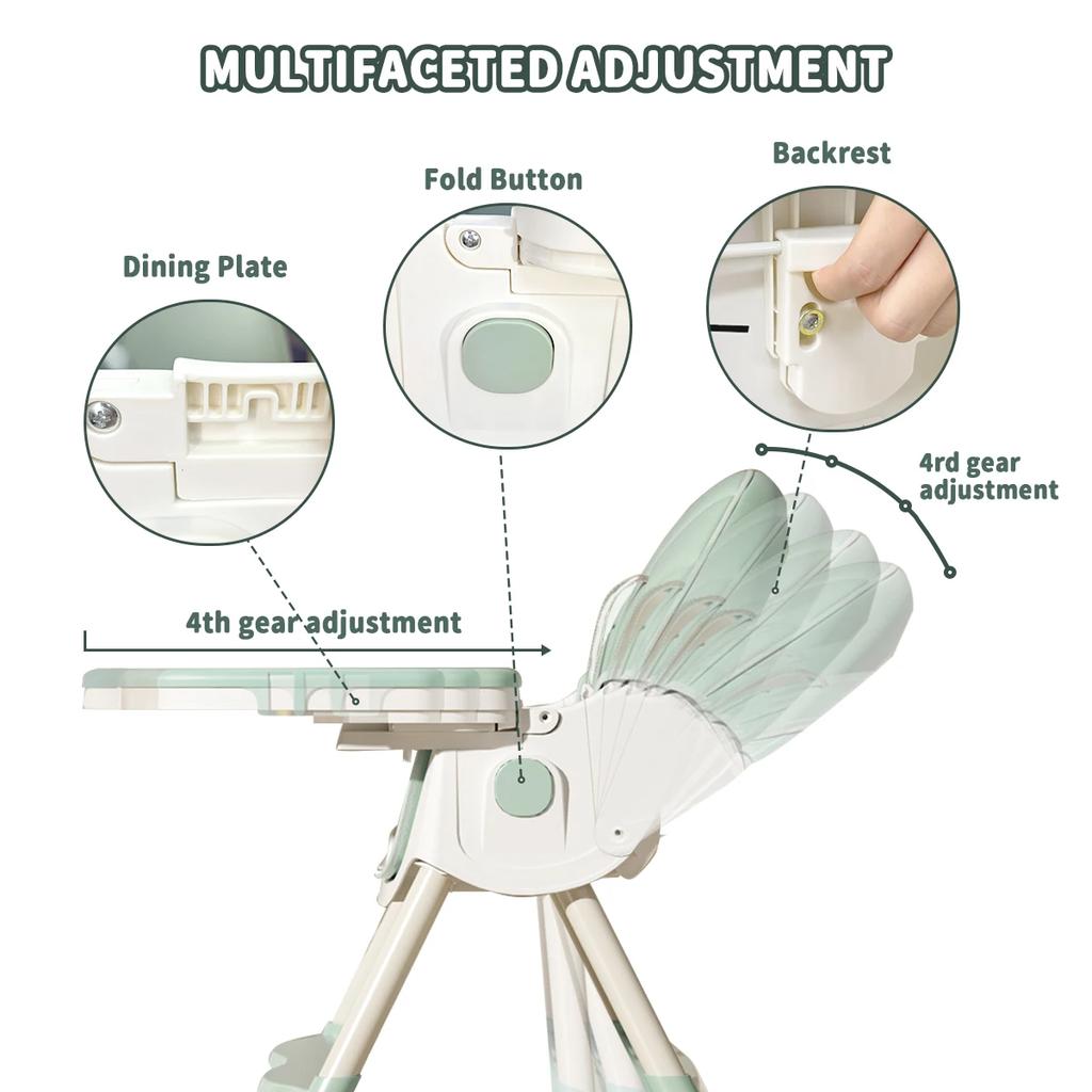 Foldable Baby High Chair, Feeding Chair, Table and Chair, Children's High Chair, Removable Double-layer Tray