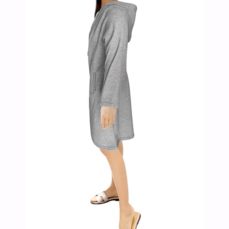 Frauen Frühling Herbst Langarm Mit Kapuze Einfarbig Tasche Zipper Lange Hoodie Sweatshirt Strickjacke Mantel