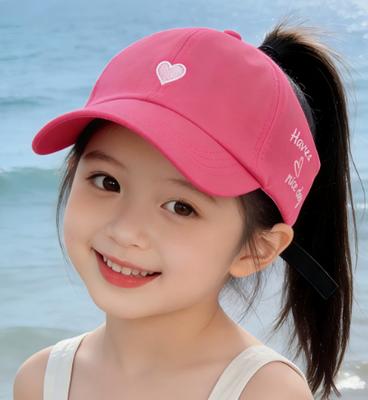 Girls' Ponytail Sun Hat, Rose Red - Heart-Shaped Half-Top Baseball Cap