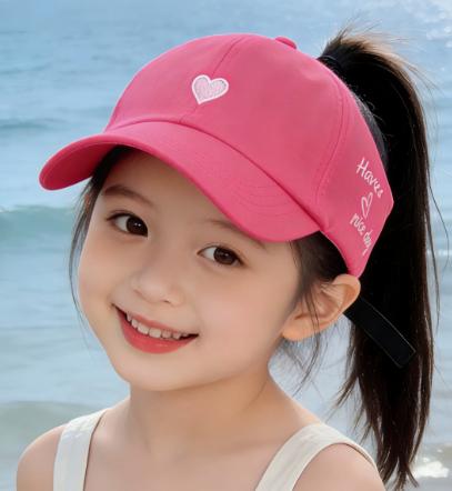 

Girls Ponytail Sun Hat, Rose Red - Heart-Shaped Half-Top Baseball Cap One Size