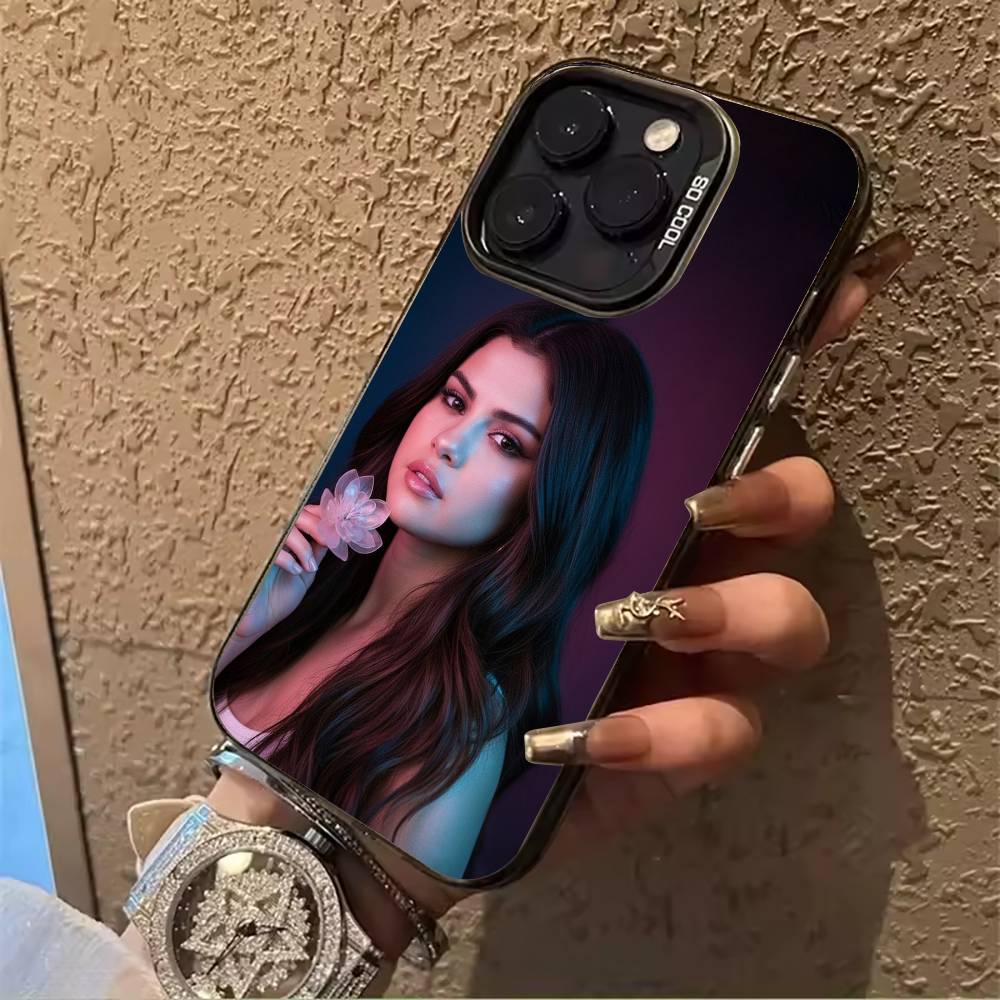 superstar-Selena- Gomez For iPhone 17 16 15 14 13 12 11 Pro Max XS  17 Air Silicone Colored Silver Bumper Cover