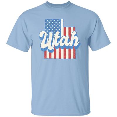 Utah US Flag Unisex T-Shirt American Patriotic UT State Tee White Ash Blue