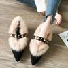 Fashion Trendy Fur Shoes Women's Autumn/winter Outerwear 2025 New Style Versatile Pointed Mid Heel Coarse Heel Shoe Hopping Bean Shoes