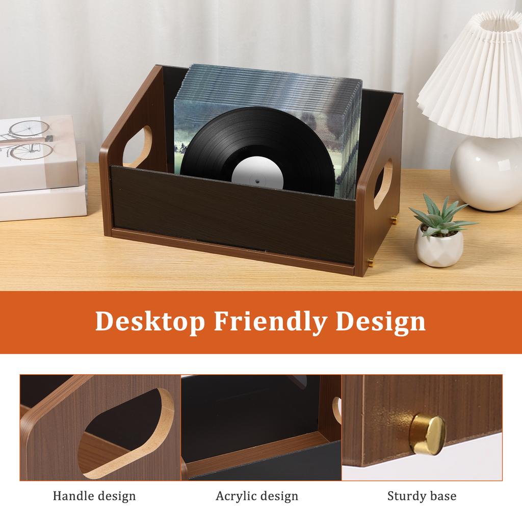 Wood Vinyl Record Storage Holder Vintage Tabletop Large Capacity Album Record Organizer for LP Vinyl Record CD Disc Storage Box