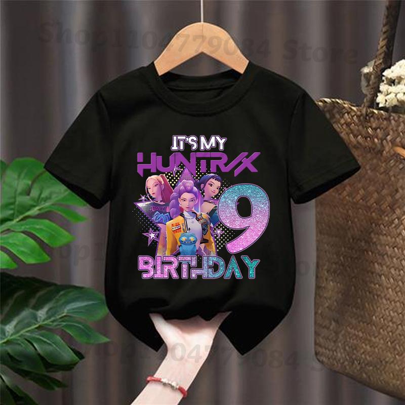 Kpop Demon Hunters CuteT-shirts for Children Cartoon Number Printed Short-sleeved Top Girls Summer Fashion T-shirt Birthday Gift
