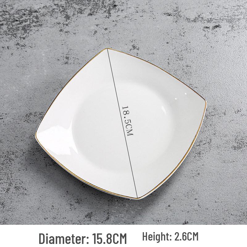 Gold-Rimmed White Ceramic Square Plate for Home: Dinner, Steak, Pasta, Dessert, Flat, or Shallow Use