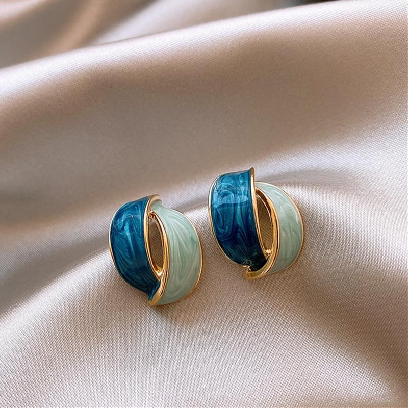 Korean Arc Cross Enamel Stud Earrings for Women Geometric Jewelry Party Accessories