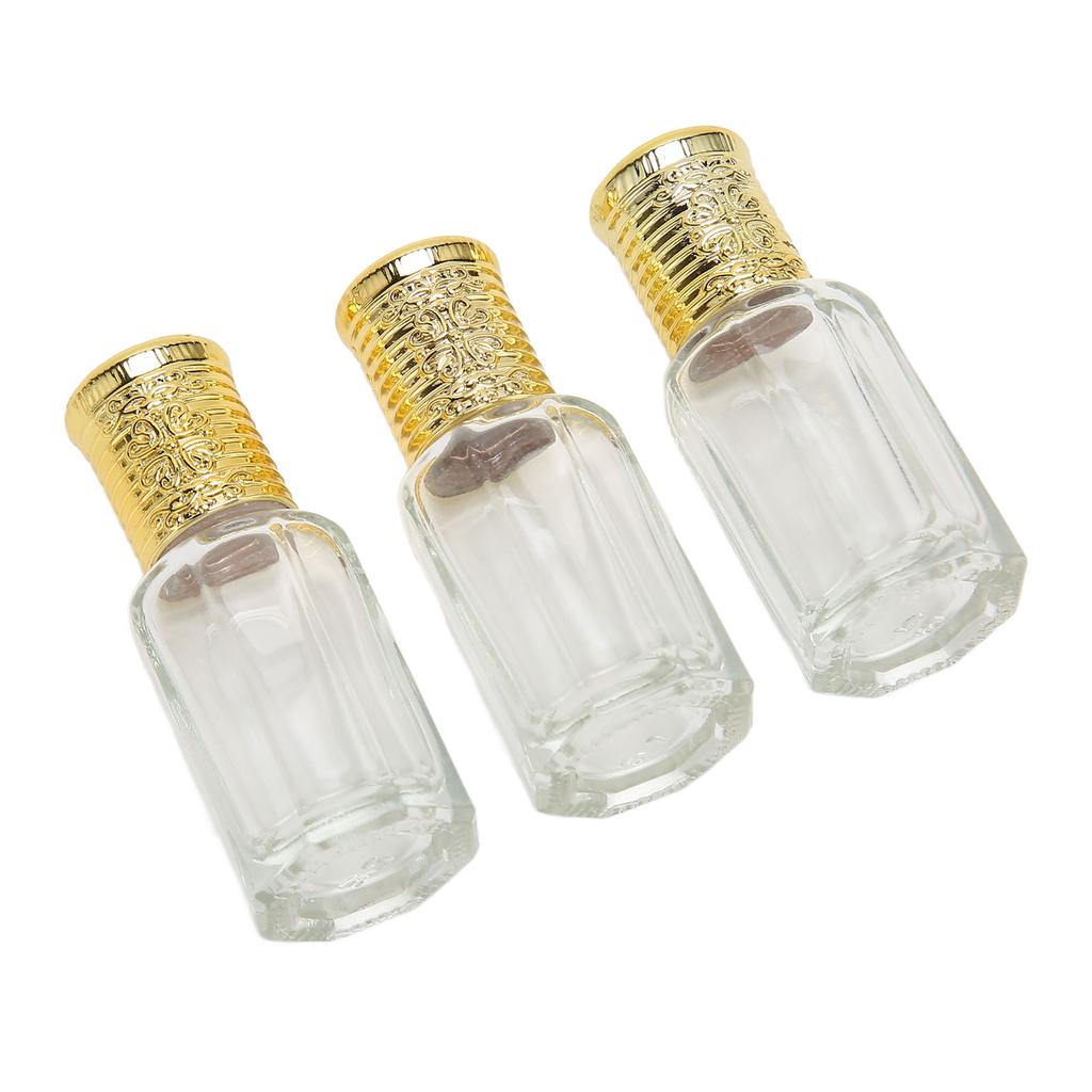3pcs Refillable Perfume Bottle 10ml Golden Cover Transparent Glass Refillable Perfume Container for